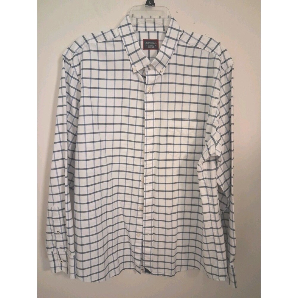 UNTUCKit Shirt Mens 2XL Blue Gingham  Longsleeve Button Down Casual Preppy Work